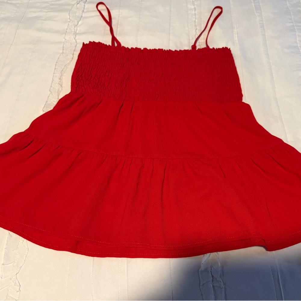 Paper Crane Red Smocked Tube Cami with Tie Straps
